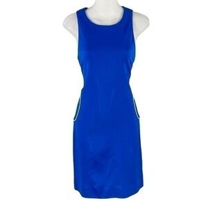 Lisa Perry New York City blue white circle side sleeveless sheath dress 6 Y12